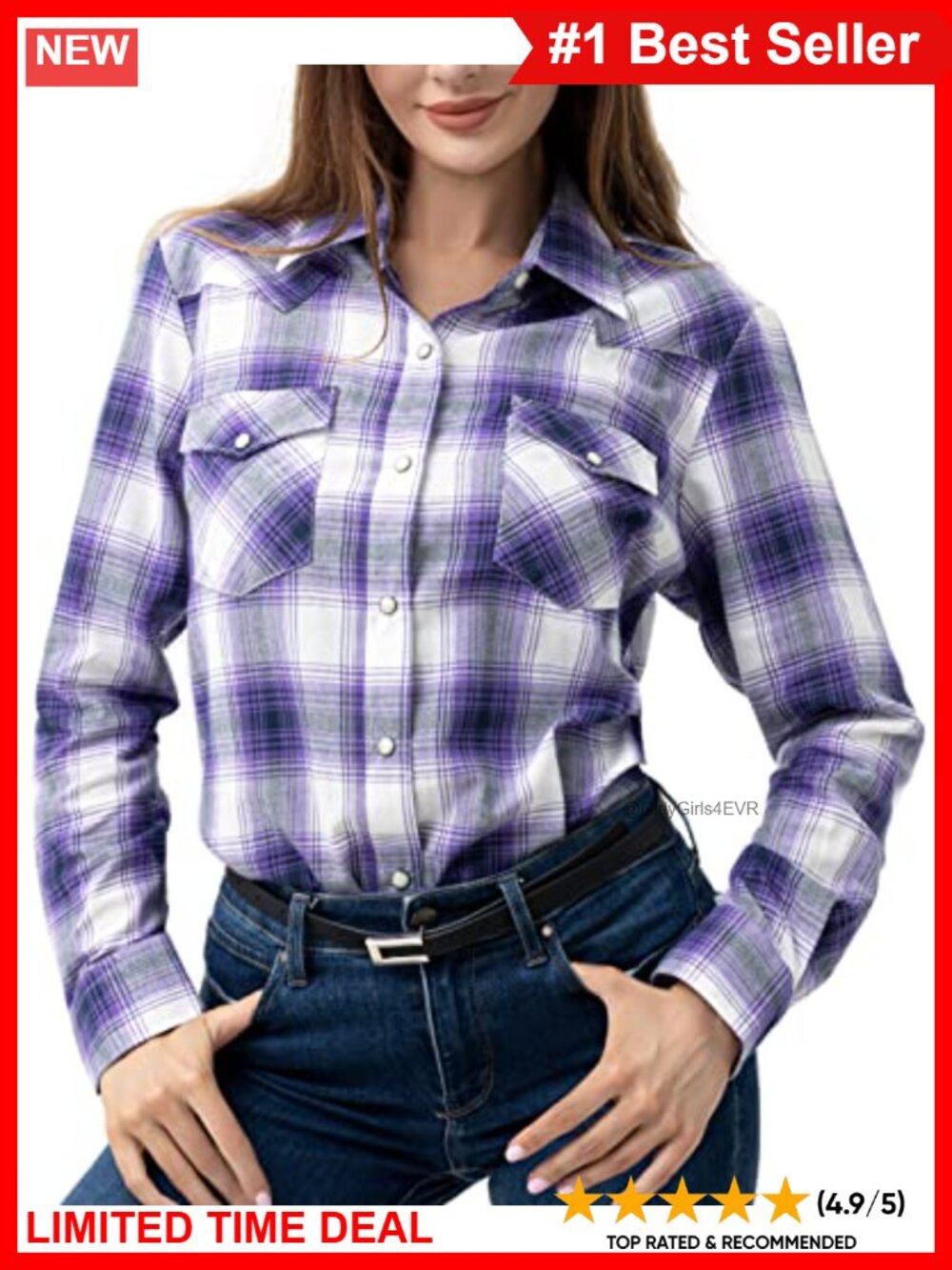 Western Cotton Long Sleeve Snap Button Plaid Shirt